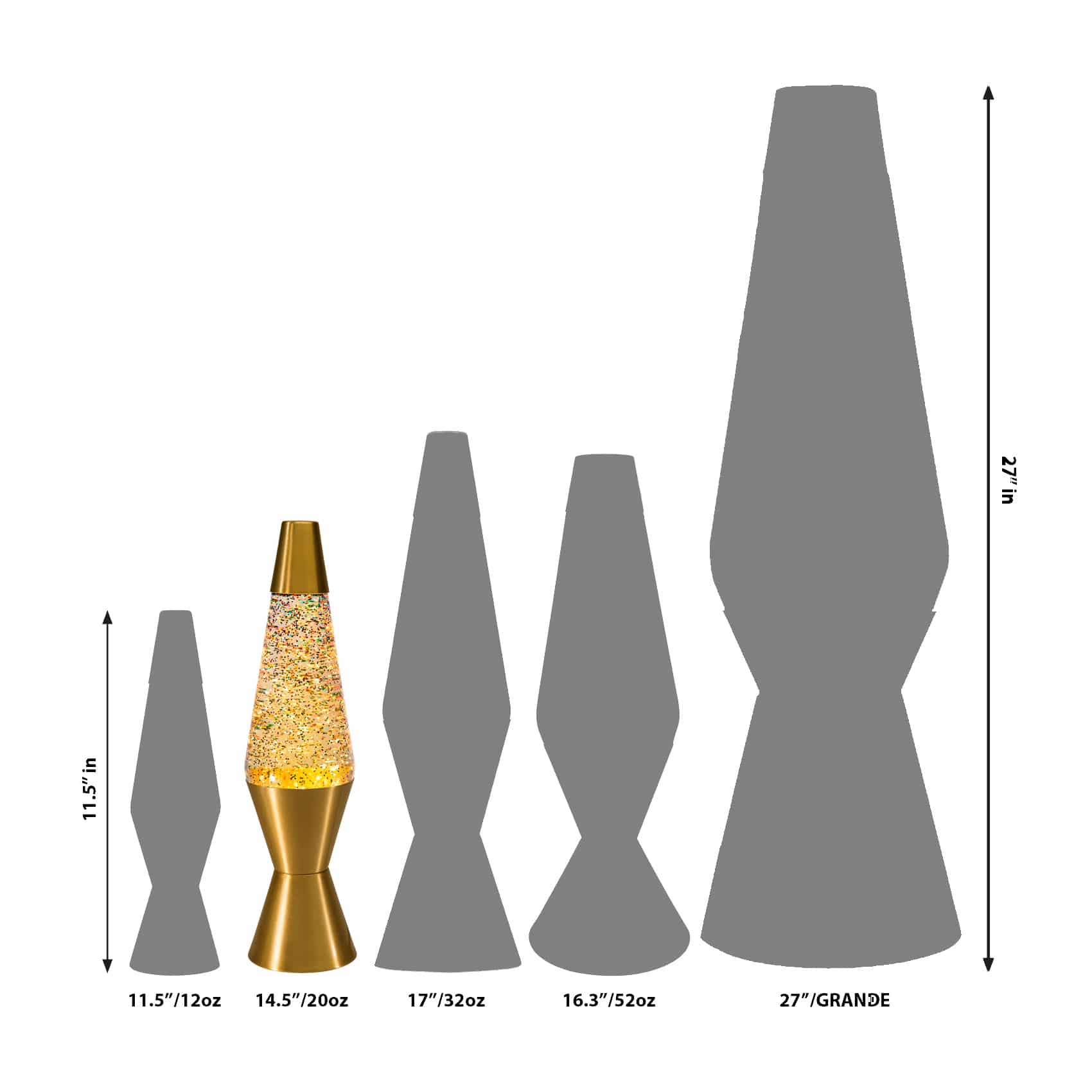 14.5" LAVA� Lamp Rainbow Glitter - Clear/Gold Size Comparison